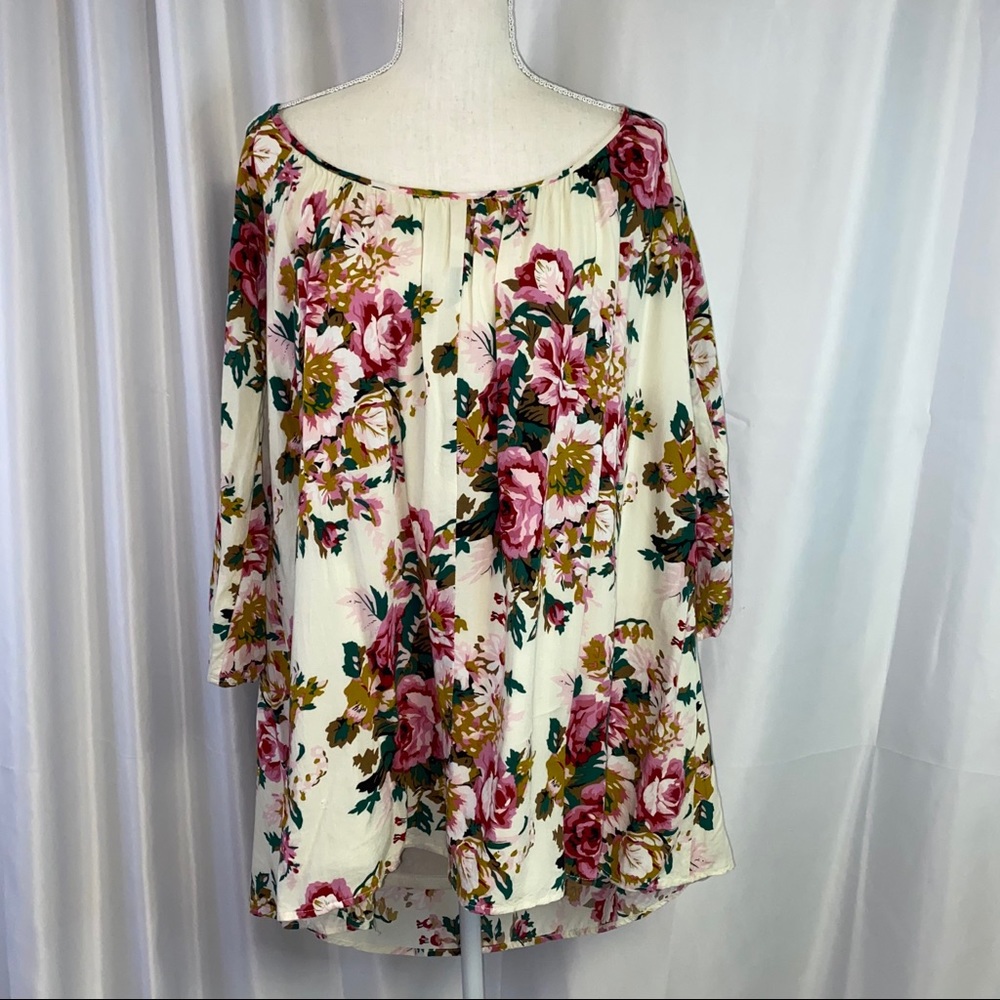 Umgee Floral Lace Sleeve Tunic Dress - Size Large